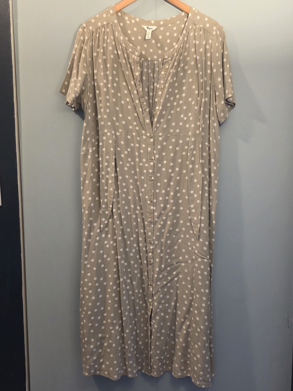 Thyme Maternity Taupe Polka Dot Button-Front Maternity Dress